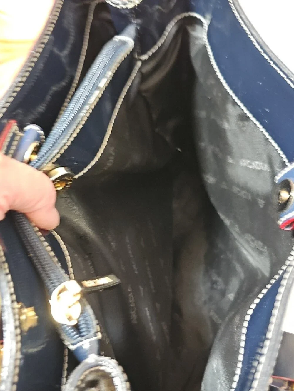 Arcadia Navy Patent Shoulder Tote with Gold Hardware - Picture 9 of 15
